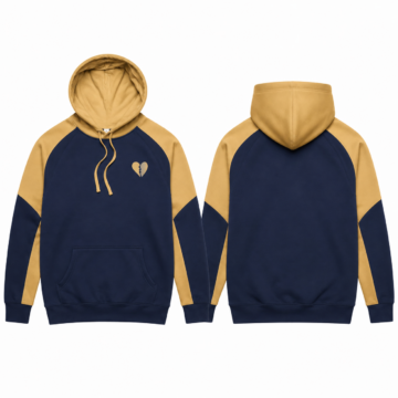 Gold and Navy Oversized Pullover Hoodie with Chest Graphic