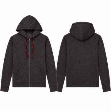 Black and Red Full-Zip Hoodie with Split Kangaroo Pockets
