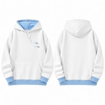White and Sky Blue Oversized Pullover Hoodie with Fleece Lining