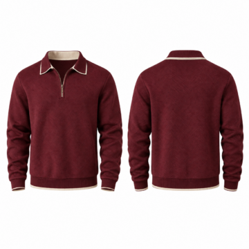 Maroon and Cream Chevron Knit Quarter-Zip Pullover