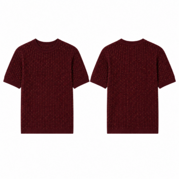 Maroon and Gold Cable-Knit Crew Neck Short-Sleeve Top