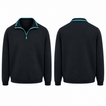 Black and Cyan Quarter-Zip Stand Collar Knit Pullover