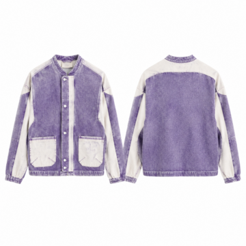Purple and White Color-Block Zip-Front Jacket