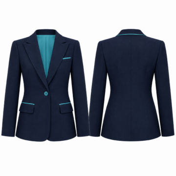 Navy and Turquoise Single-Breasted Tailored Blazer