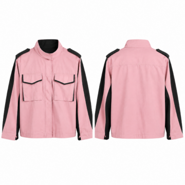 Pink and Black Utility Field Jacket with Stand Collar
