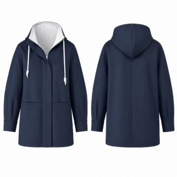 Navy and White Oversized Hooded Longline Jacket
