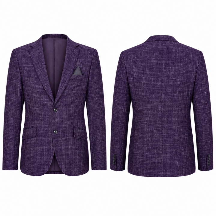 Purple and White Crosshatch Single-Breasted Blazer