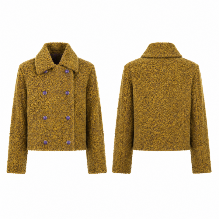 Gold and Purple Boucle Double-Breasted Cropped Jacket