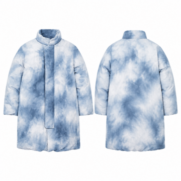 Blue and White Tie-Dye Oversized Longline Puffer Coat