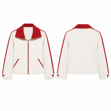 White and Red Zip-Up Cropped Jacket