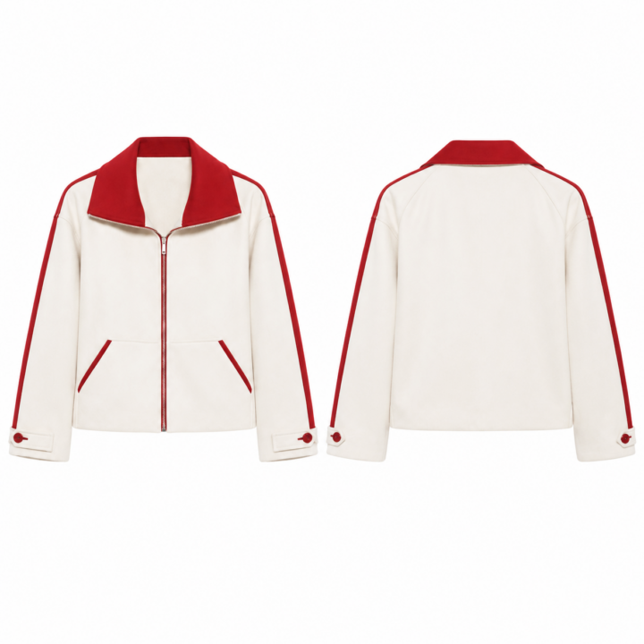 White and Red Zip-Up Cropped Jacket