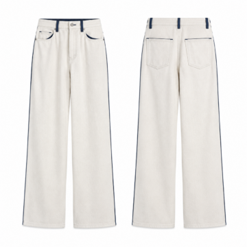 White and Navy Wide-Leg Five-Pocket Pants