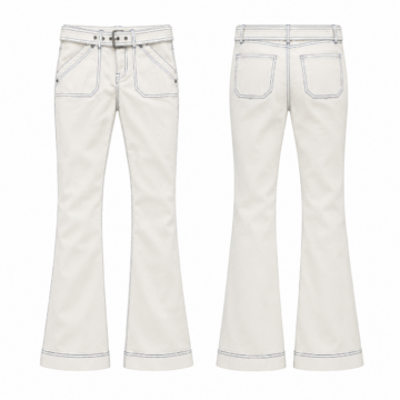 White and Navy High Rise Flared Pants with Self Tie Belt