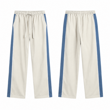 White and Blue Pull On Straight Leg Pants with Drawstring