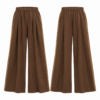 Brown and Gold Wide Leg Pants with Elastic Waist and Pleats
