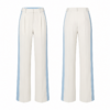 White and Sky Blue High Rise Wide Leg Pintuck Trousers