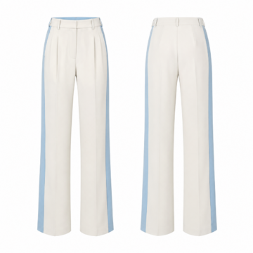 White and Sky Blue High Rise Wide Leg Pintuck Trousers
