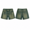 Gold and Forest Green High-Rise Straight-Leg Denim Shorts
