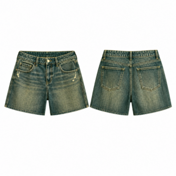 Gold and Forest Green High-Rise Straight-Leg Denim Shorts