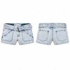 White and Navy Fitted Denim Shorts with Self-Tie Belt