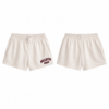 Cream and Maroon High-Rise Smocked Waist Straight-Leg Shorts