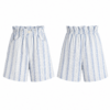 White and Blue Paperbag Waist High-Rise Flared Shorts