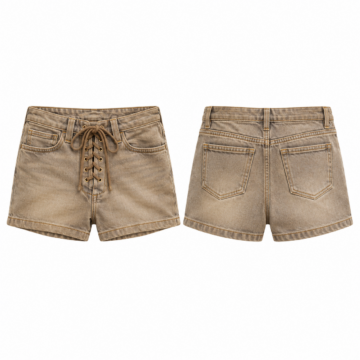 Gold and Brown Lace-Up Denim Shorts