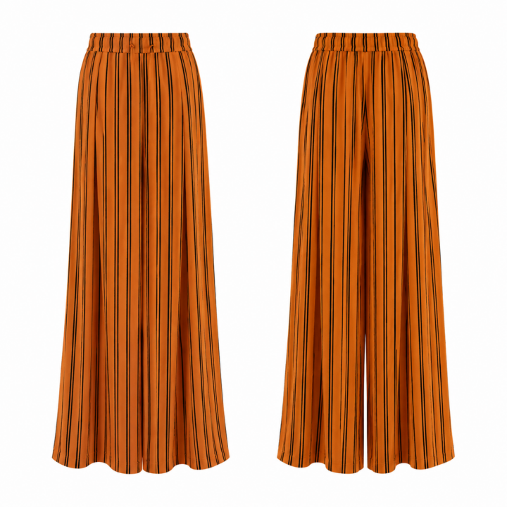 Orange and Black Pinstripe Wide-Leg Pants