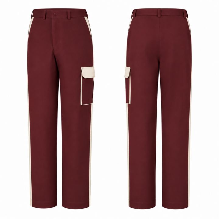 Maroon and Cream Straight-Leg Cargo Trousers