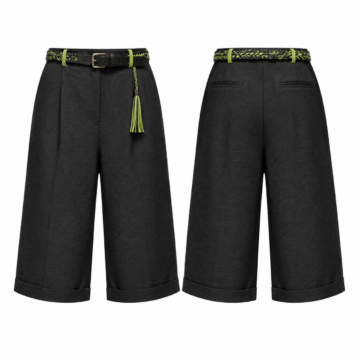 Black and Lime High-Waisted Wide-Leg Culotte Pants