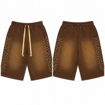 Gold and Brown Drawstring Sweat Shorts with Dot Panels