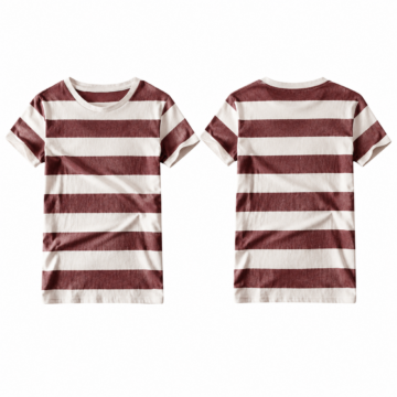 Burgundy and White Striped Short-Sleeve Crew Neck T-Shirt