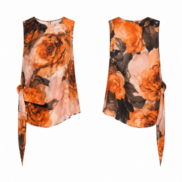 Orange and Black Floral Print Sleeveless Top with Asymmetrical Hem