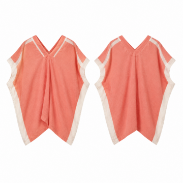 Coral and White Puff Sleeve Ruffle Blouse