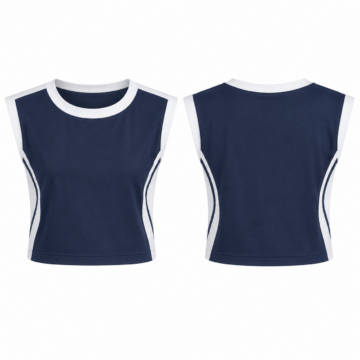 Navy and White Puff Sleeve Pleated Blouse