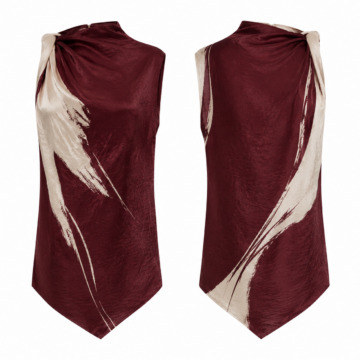 Maroon and Cream Puff Sleeve Ruffle Blouse