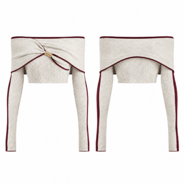 White and Burgundy Colorblock Crewneck Top