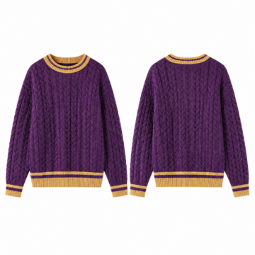 Purple and Gold Cable-Knit Crew Neck Sweater